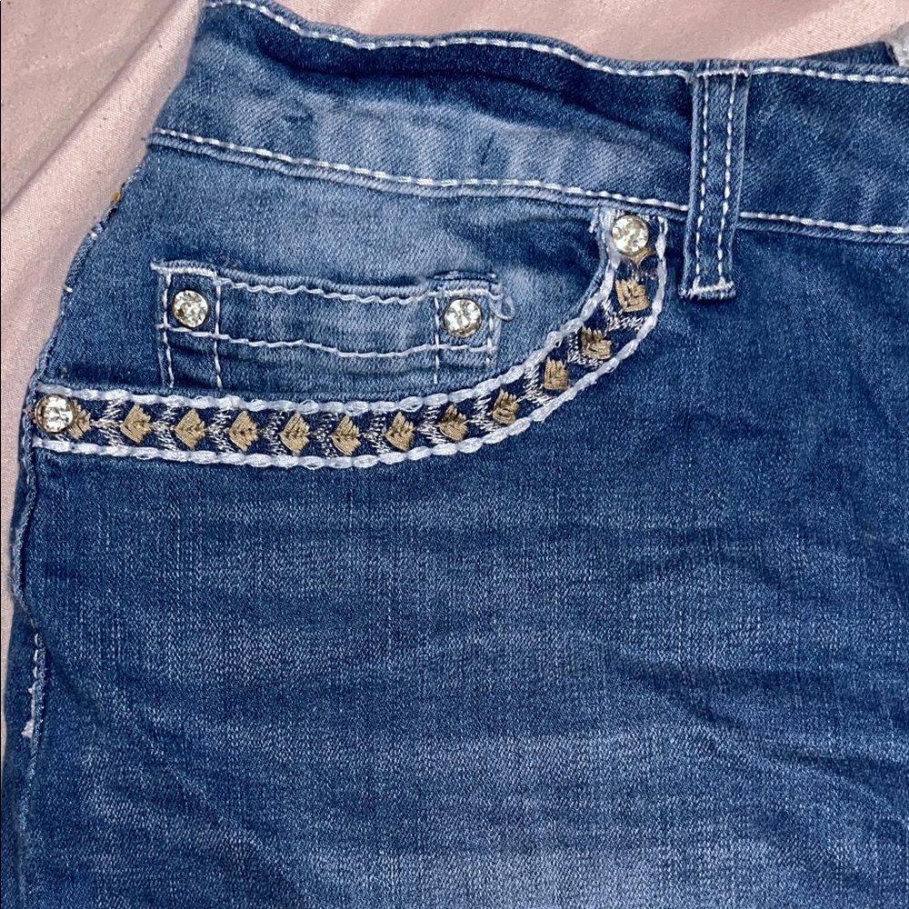 Denim Blue Skirt with Embellished Pockets - Picture 6 of 6